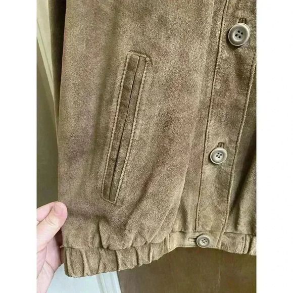 Vintage Di Vinci Suede Leather Jacket Button-up Tan Size 7/8 Heavy - Picture 4 of 12